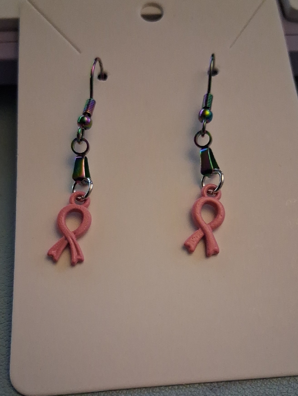 Pink Ribbon Dangle Earrings